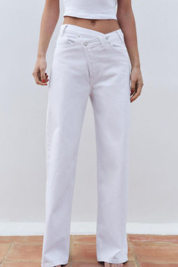 HIGH-WAIST TRF WIDE-LEG CROSSOVER WAIST JEANS - Zara фото 12