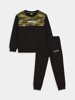 Bisiklet Yaka Bask?l? Uzun Kollu Erkek ?ocuk Sweatshirt ve E?ofman Alt?