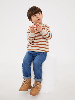 Bisiklet Yaka Uzun Kollu ?izgili Erkek Bebek Sweatshirt