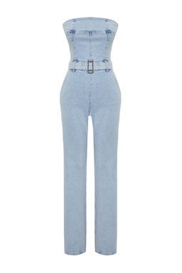 TRENDYOLMILLA Ac?k Mavi Kemerli Straplez Denim Tulum TWOSS24TU00023 фото 7