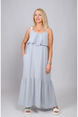Летний сарафан из ткани «муслин» 100% хлопок 015 светло-серый горох - Новый лен фото 2