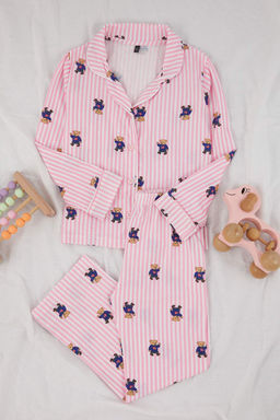 Pembe Yumusak Dokulu K?z Cocuk Desenli Gomlek Yaka Regular Orme Pijama Tak?m? TKDAW26PT00006 - Trendyolmilla фото 2