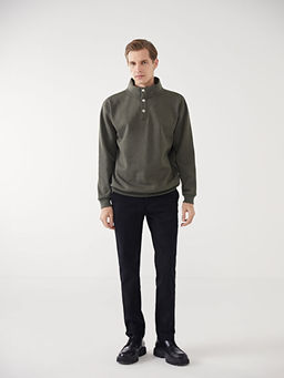 Dik Yaka Uzun Kollu Erkek Kal?n Sweatshirt