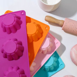 Форма для выпечки Доляна «Сладости. Круг риб», силикон, 25.5×17.5×3 см, 6 ячеек (d=7 см), синяя