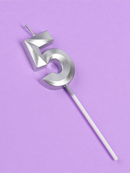 Цена за 2 шт. Свеча в торт на шпажке «Грань», цифра 5, серебро, 5 см