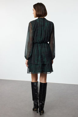 TRENDYOLMILLA Lacivert Desenli Kruvaze Yaka Skater/Belden Ac?lan Mini Astarl? Sifon Dokuma Elbise TWOAW25EL00255 фото 5