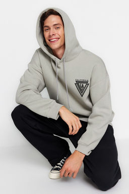 TRENDYOL MAN Turuncu %100 Pamuk Kapusonlu / Genis Kesim Kolej Bask?l? Ici Polarl? Sweatshirt TMNAW24SW00063 - Trendyolmilla фото 5