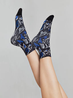 Цена за 2 пары. Носки Классические CONTE FANTASY Плотные носки с черным мыском и рисунком Art Design mix