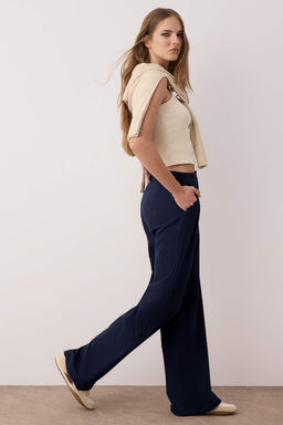 Koyu Lacivert Pilili Wide Leg/Genis Paca Pantolon TWOAW25PL00109