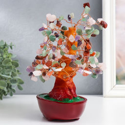 Бонсай декоративный «Разноцветное денежное дерево в овальном горшке», 196 камней, 23×9.5×19 см