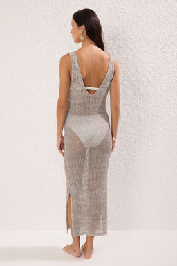 TRENDYOLMILLA Tas Fitted Midi Triko Parlak Plaj Elbise TBESS25EL00126 фото 4