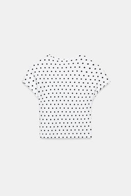 CAMISETA CROPPED MANGA CORTA LUNARES / Blanco / Negro - Zara фото 10