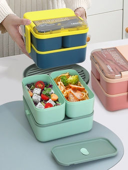 Ланчбокс "Sistem lunch", зелёный, 2 яруса, 3 отделения (1800 мл)
