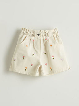 ?i?ekli Gabardin K?z ?ocuk ?ort