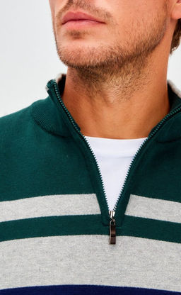 Джемпер мужской в полоску с воротником-стойкой на молнии F221-15-831 сине-зелёный - Fine joyce фото 6
