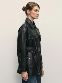 Куртка из искусственной кожи с ремнём / Zarina  фото 6