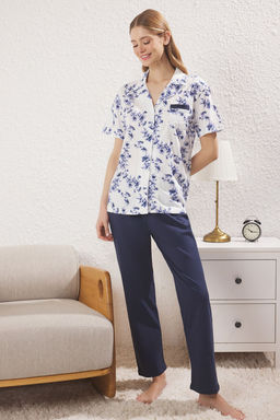 Trendyolmilla Cok Renkli Pamuklu Cicekli Cep Detayl? Orme Pijama Tak?m? THMSS25PT00384