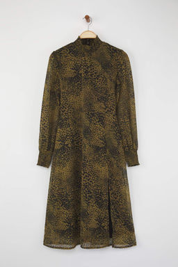 Haki Animal Desenli Gipeli Midi Astarl? Sifon Dokuma Elbise TWOAW26EL00071