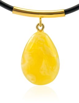 Подвеска каплевидной формы из натурального балтийского янтаря с молочной текстурой Эльза