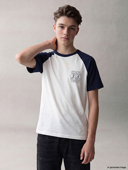 Bisiklet Yaka Reglan Kollu Bask?l? Erkek ?ocuk Ti??rt