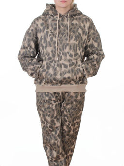 868-6 BEIGE/LEOPARD Костюм спортивный зимний женский (95% хлопок, 5% полиэстер)