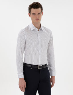 Lacivert Slim Fit _izgili Uzun Kollu G_mlek