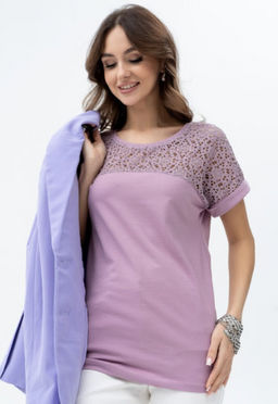 ВИДЕООБЗОР. Футболка с кружевом . 180-14,сухая роза - Binita фото 9