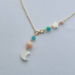 Колье на цепочке с Перламутром, Амазонитом и Опалом