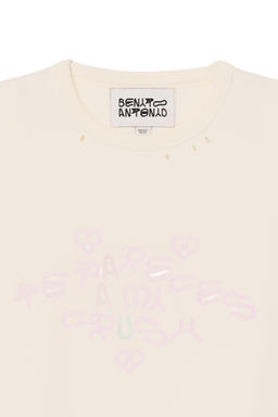 CAMISETA EFECTO REV?S TEXTO LAVADO CRUSH / Crema