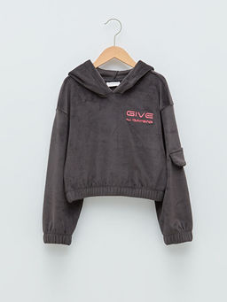 Kap??onlu Nak??l? Uzun Kollu K?z ?ocuk Sweatshirt
