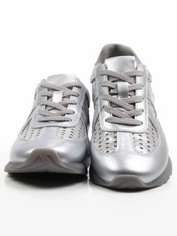 03-A155-11A GREY/SILVER Кроссовки летние женские (натуральная кожа)