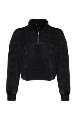 TRENDYOLMILLA Antrasit Eskitme/Soluk Efektli Rahat Kesim Crop Kal?n Ici Polarl? Orme Sweatshirt TWOAW24SW00243 фото 7