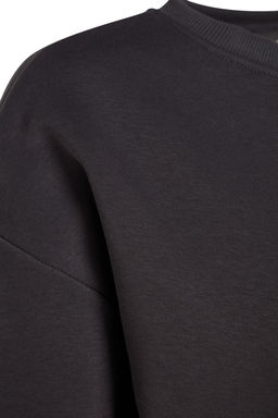 Antrasit Oversize/Rahat Kesim Basic Bisiklet Yaka Kal?n/Ici polarl? Orme Sweatshirt TWOAW24SW00102