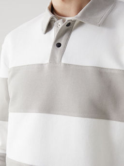Polo Yaka Uzun Kollu ?izgili Erkek Sweatshirt