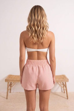 Pembe _izgili Dokuma Y_ksek Bel Plaj _ort TBESS26SR00019