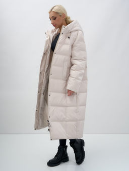 Пальто утепленное стеганное зимнее с капюшоном женское бежевого цвета 9627B - Mtforce фото 14