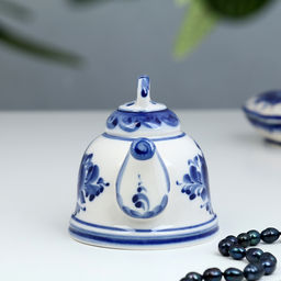 Колокольчик фарфоровый «Чайник», h=9.5 см, гжель