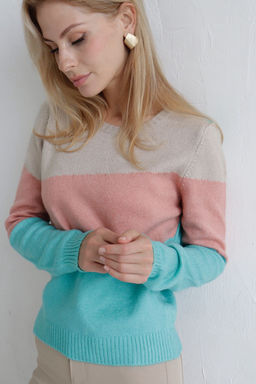Джемпер колор блок в цвете тиффани-пудра-беж - Martichelli фото 5