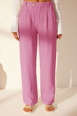 Gul Kurusu %100 Keten Pileli Yuksek Bel Wide Leg Pantolon TWOSS24JE00245 - Trendyolmilla фото 8