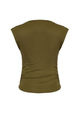 Haki Dik Yaka Buzgu/Drape Detayl? Fitted/Vucuda Oturan Asimetrik Orme Bluz TWOSS24BZ00534