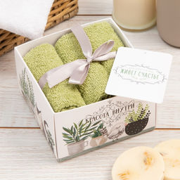 Набор махровых полотенец Здесь живет счастье 30х30 см - 3 шт