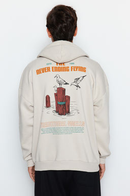 TRENDYOL MAN Bordo Oversize/Genis Kesim Kapusonlu Bask?l? Ici Polar Pamuklu Sweatshirt TMNAW24SW00136 - Trendyolmilla фото 7