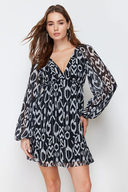 TRENDYOLMILLA Turuncu Etnik Desenli Belden Ac?lan Sifon Astarl? Mini Dokuma Elbise TWOSS23EL00519  фото 17