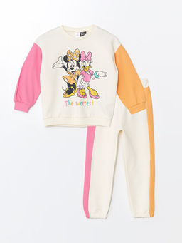 Bisiklet Yaka Uzun Kollu Minnie Mouse Bask?l? K?z Bebek Sweatshirt ve E?ofman Alt 2li