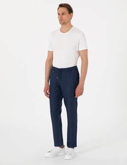 Lacivert Slim Fit Keten Kar___ml_ Pantolon