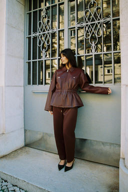 FAUX LEATHER JACKET WITH ELASTICATED WAIST - Zara фото 10