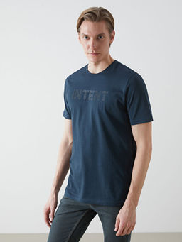 Bisiklet Yaka Bask?l? Penye Erkek Ti??rt