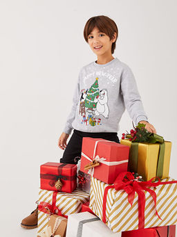 Bisiklet Yaka Y?lba?? Temal? Uzun Kollu Erkek ?ocuk Sweatshirt