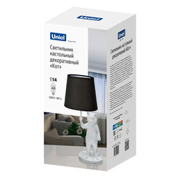 UML-B465 E14 WHITE/BLACK Светильник настольный декоративный Кот, под лампу Е14, 40W. Механический выключатель. Белый/черный. ТМ Uniel - Volpe фото 2