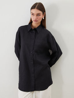 Oversize %100 Keten Kad?n G?mlek Tunik